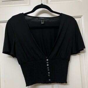 NWOT Forever 21 Black Crop Short Sleeve Smocked Top